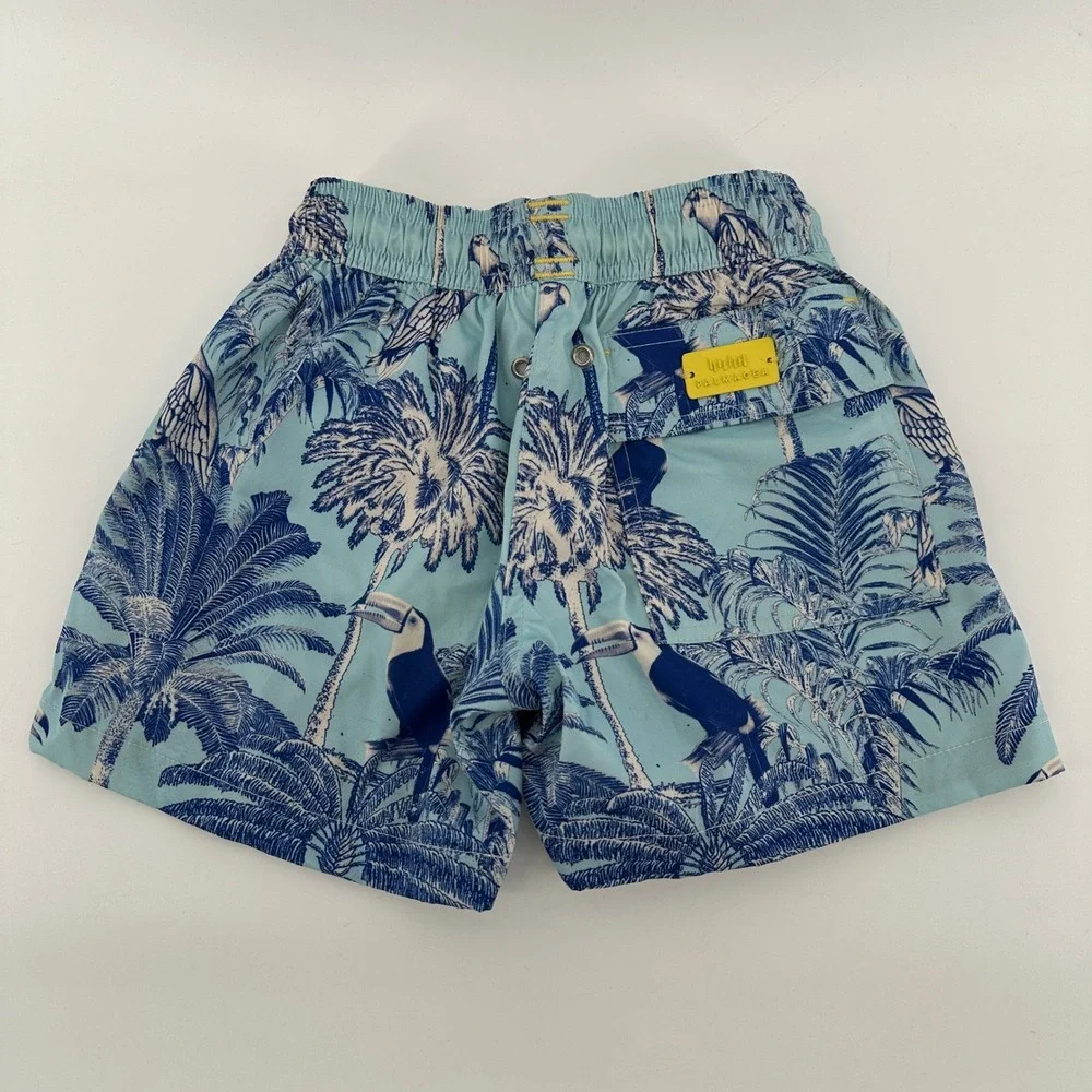 Palmacia Boys Light Blue Toucan Palm Tree Swim Trunks Size 4 Tropical Blue